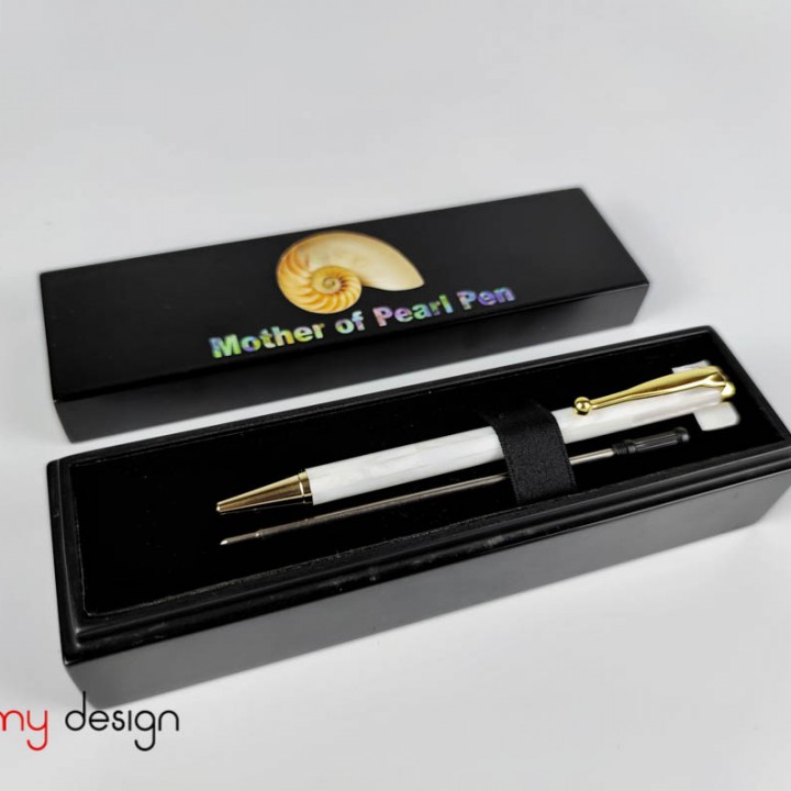 Black pen box included with white mother of pearl pen